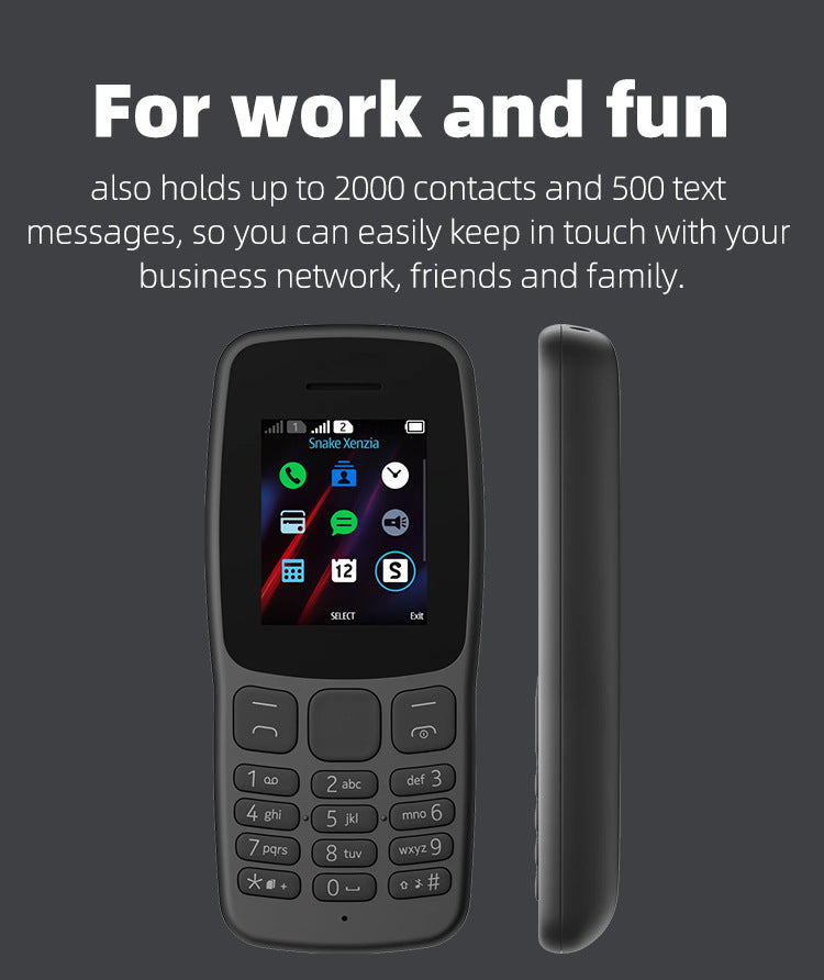 Feature Phone 1.77" Display 800mAh Battery Dual SIM Dual Standby Strong Torch MP3 MP4 FM Radio Bluetooth GPRS