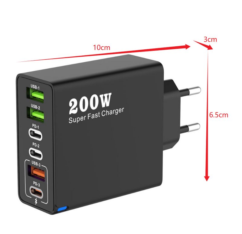 6 Ports Fast Charger USB C Multi Ports PD Quick Charge Wall Phone Adapter