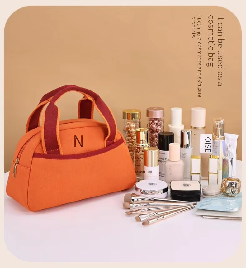 High Quality Durable Fashion Ins-Style Canvas Large Capacity Cosmetic Bag Zipper Closure Soft Handle Portable Travel Storage