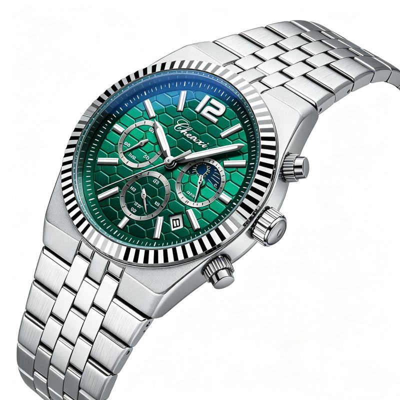 Chenxi Men’s Wristwatch – Green Honeycomb Chronograph Design