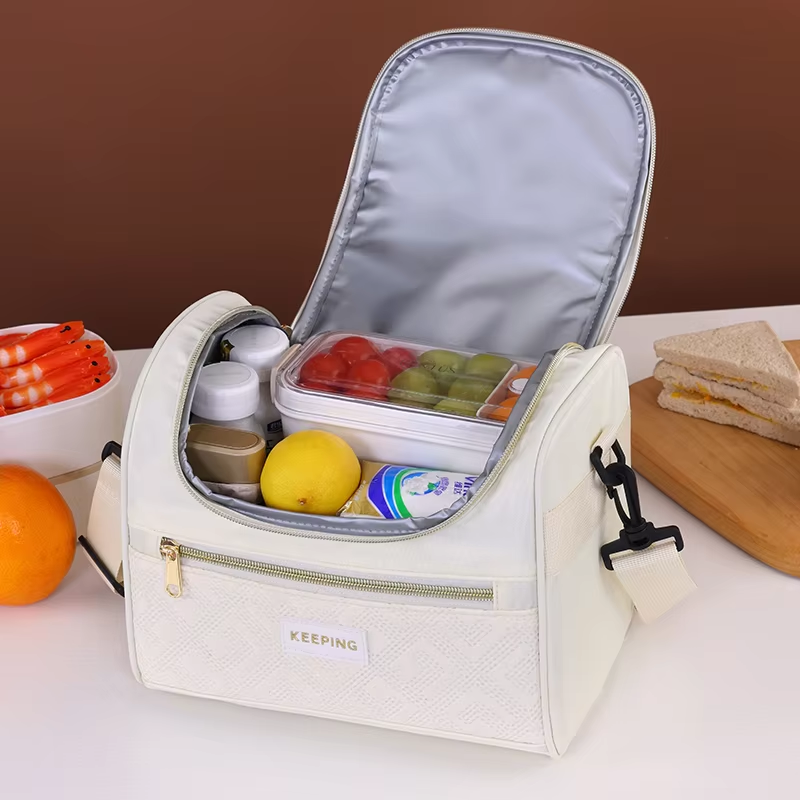 Portable Diagonal Thermal Insulation Oxford Material Lunch Box Bag Eco-Friendly Durable Waterproof Fashionable Plaid Design