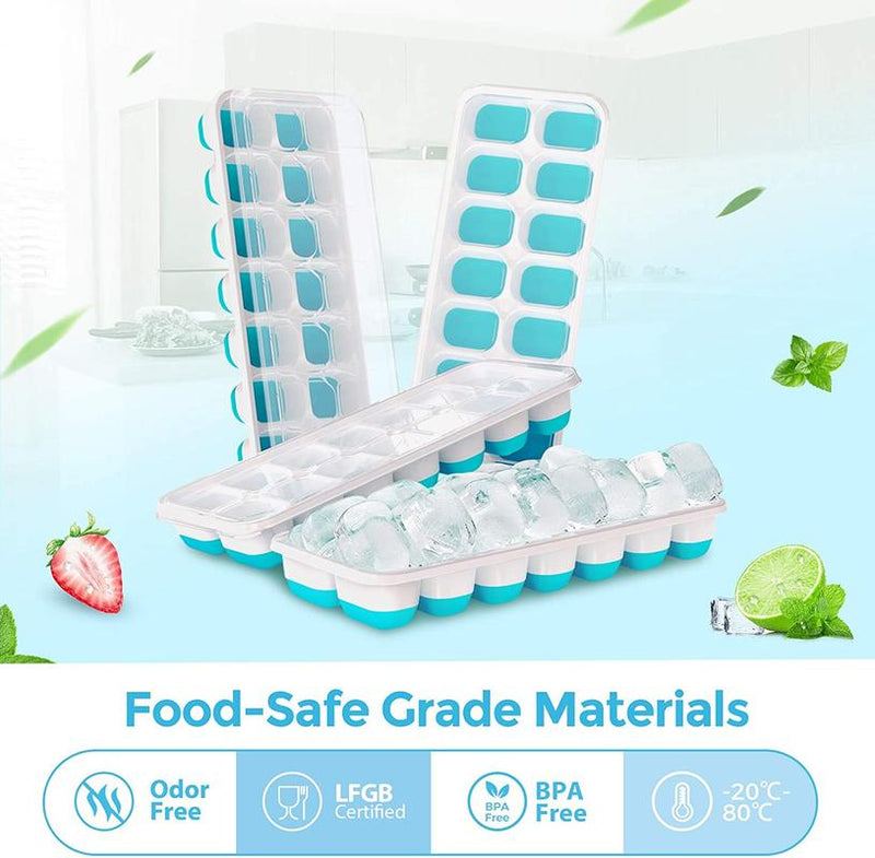 4-pack ice cube trays, easy to remove silicone and flexible 14 ice cub