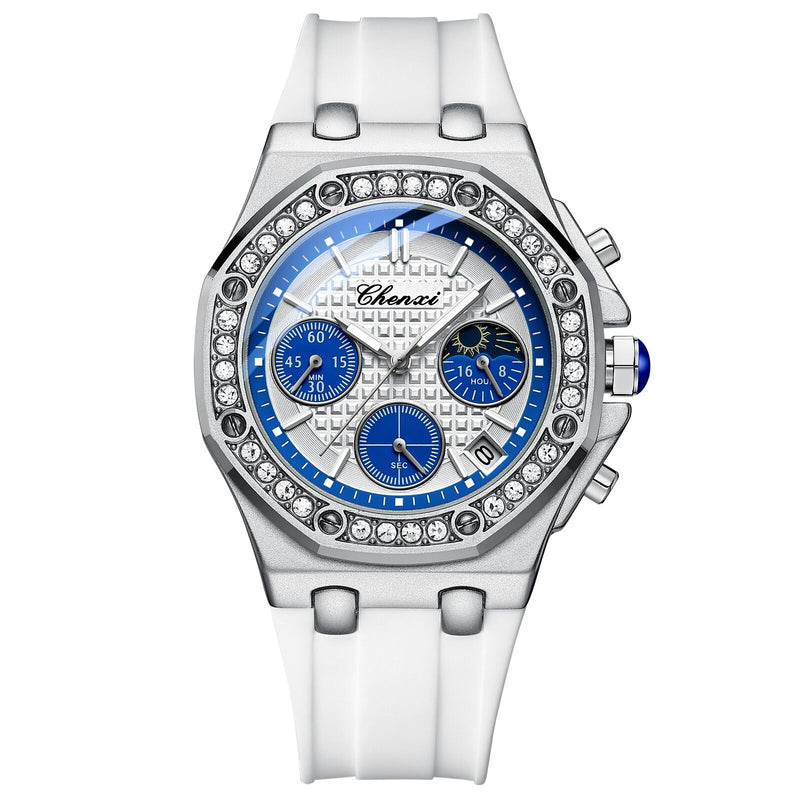 Chenxi Men's Chronograph Watch with White Silicone Strap
