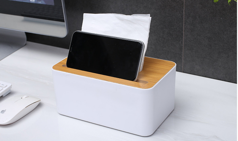 2 pcs. Plastic Napkin Box Bamboo Waterproof Box Wooden Lid Holder