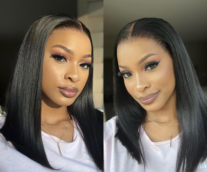 Brazilian Human Hair Double Drawn Bone Straight Full Frontal Bob - 14inch