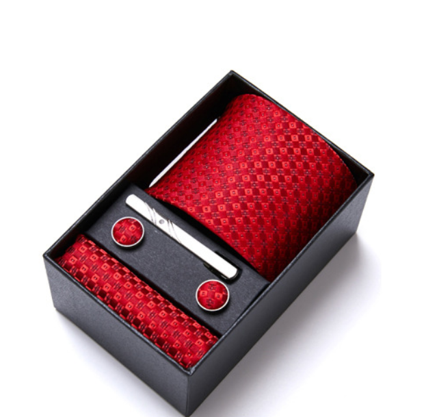 Fashion Elegant Men's Necktie Gift Box Striped Tie Handchief Cufflink Tie Clip Set