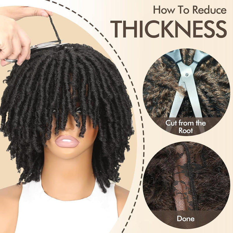 Short Synthetic Dreadlock Wig for Black Woman, Afro Curly Faux Locs Braided Hair with Glueless Realistic Twist - Crochet Braided Wig Black）