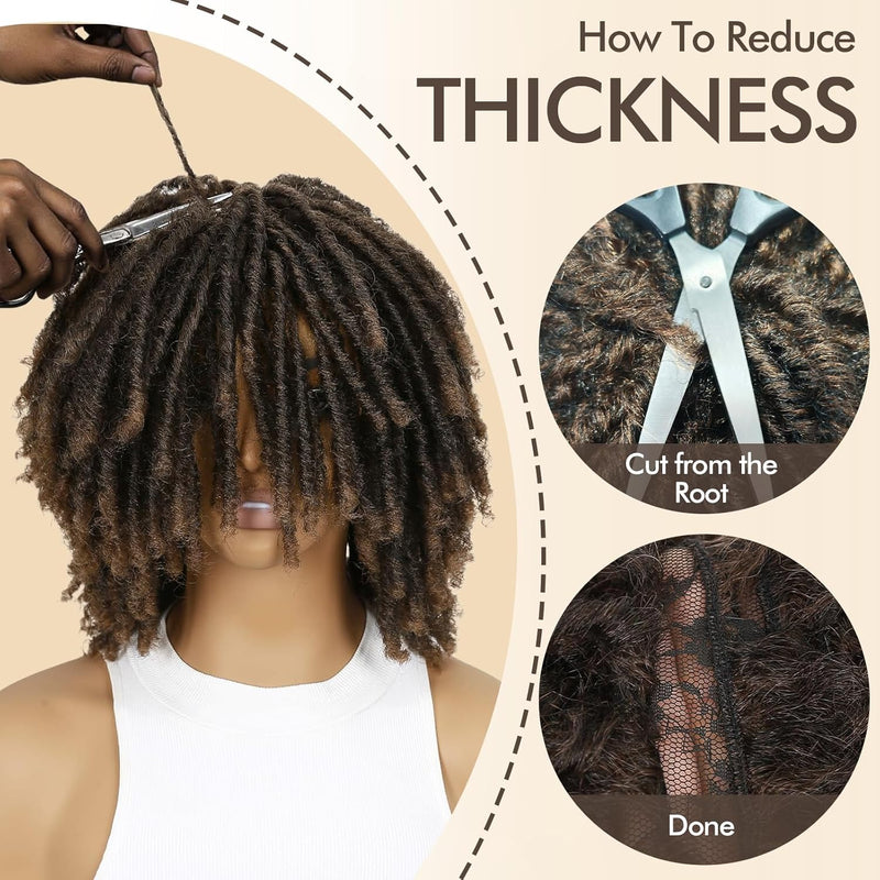 Short Synthetic Dreadlock Wig for Black Woman, Afro Curly Faux Locs Braided Hair with Glueless Realistic Twist - Crochet Braided Wigs
