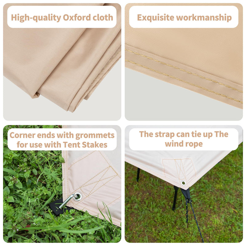Waterproof Camping Tarp, 2m×2m PU3000mm Tent Footprint with Grommets