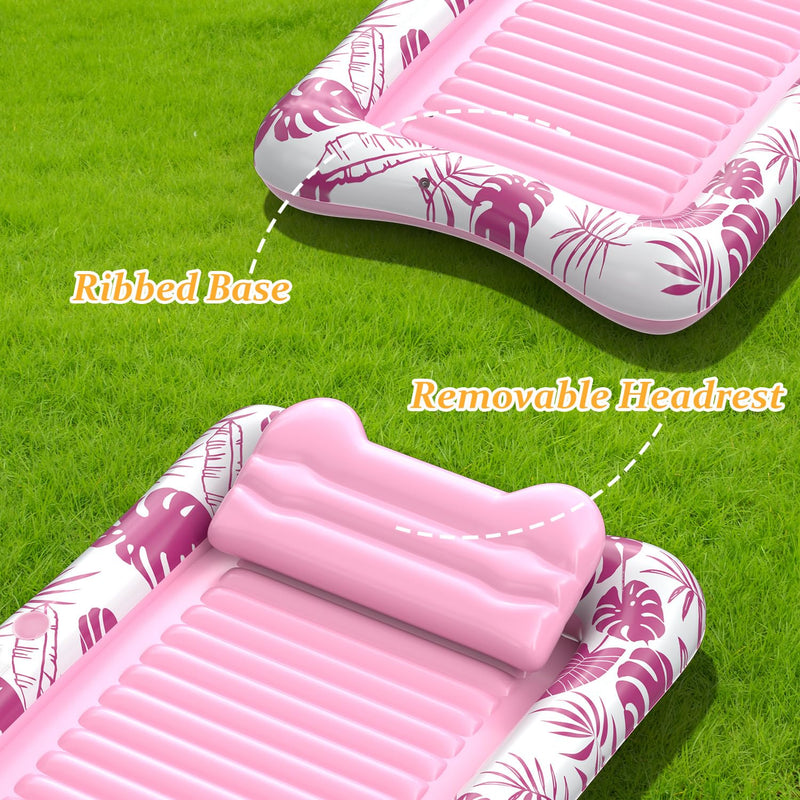 Inflatable Tanning Pool Float with Headrest & Cup Holder, 83.5" Large Size for Adults
