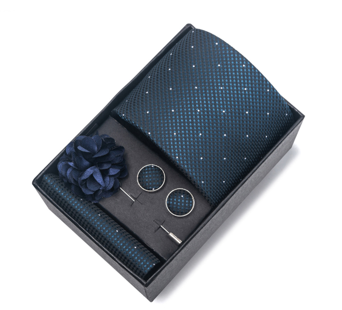 Men Ties Set Color Necktie Handkerchief Cufflinks Brooch Formal