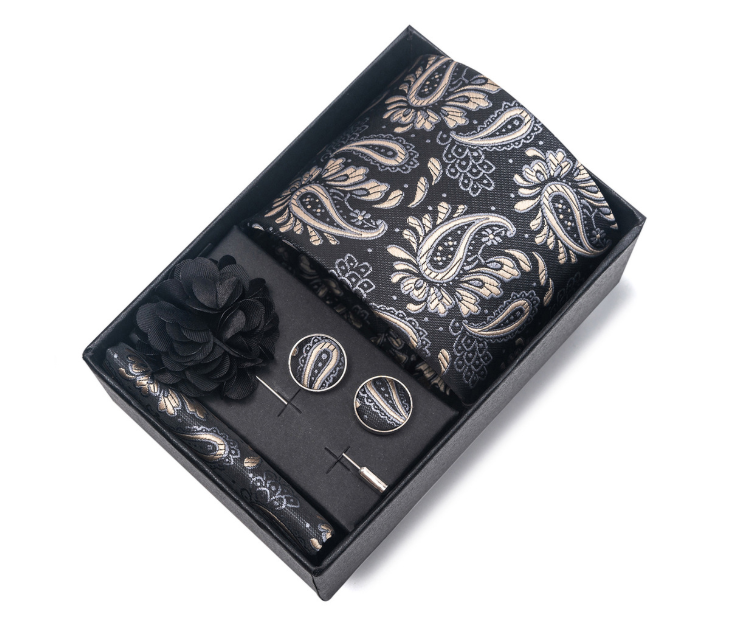 Ties Set Men Color Necktie Handkerchief Cufflinks Brooch Formal