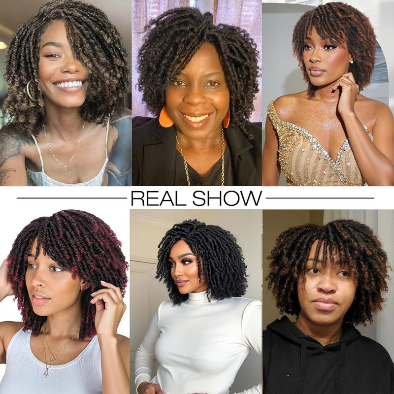 Short Synthetic Dreadlock Wig for Black Woman, Afro Curly Faux Locs Braided Hair with Glueless Realistic Twist - Crochet Braided Wigs