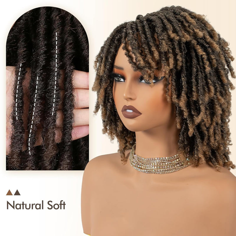 Short Synthetic Dreadlock Wig for Black Woman, Afro Curly Faux Locs Braided Hair with Glueless Realistic Twist - Crochet Braided Wigs