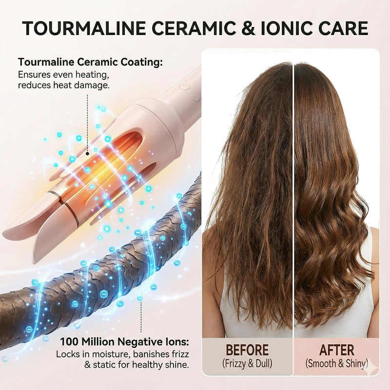 Automatic Hair Curler, Tourmaline Ceramic Ionic Curling Iron with Adjustable Temp