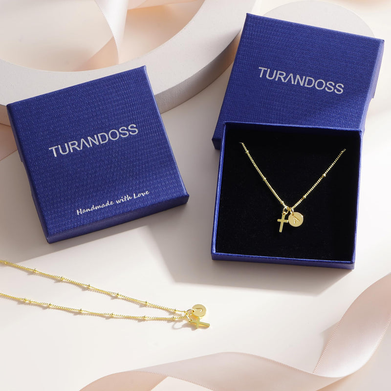 Initial Cross Pendant Necklace for Woman, 14K Gold Plated Dainty Satellite Chain Necklace, Personalized Letter Jewelry Gift