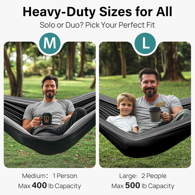 Portable Camping Hammock with Tree Straps, Heavy Duty Double/Single Hammock