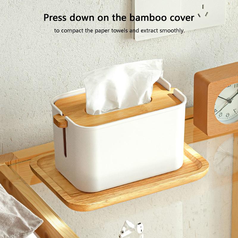 Rectangular Napkin Box with Wooden Lid Hotel Towel Hanger Handle for G