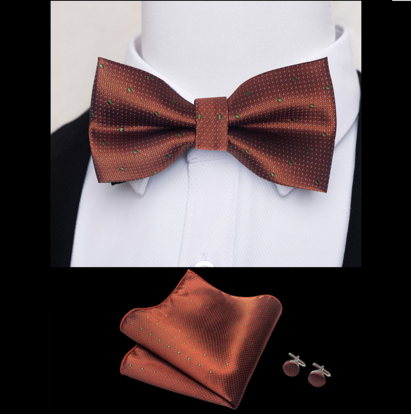 IPSTYLE Men's Bow Tie Set - Pocket Square, Cufflinks and Gift Box