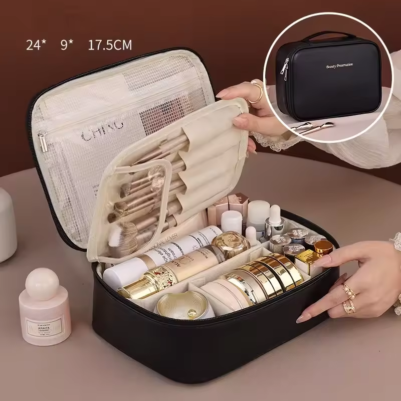 New Product Freely Split Towel Zipper Large Capacity High-End Feel Multi-Functional Cosmetic Organizer Bag Niche