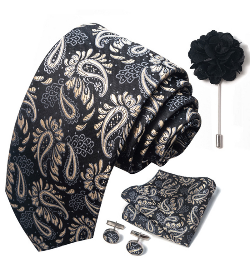 Ties Set Men Color Necktie Handkerchief Cufflinks Brooch Formal