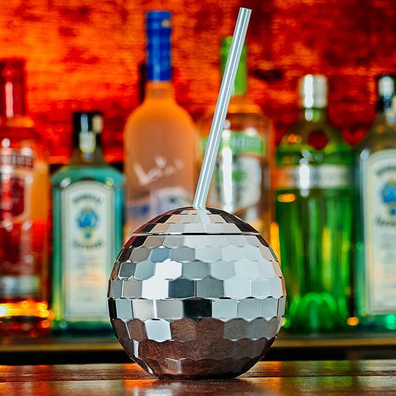 Shiny Silver Ball Disco Cocktail Cocktail Cup Straw Nightclub Tipsy
