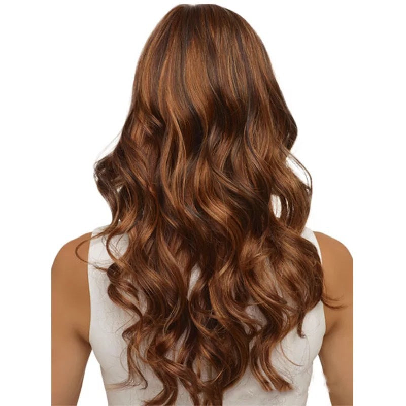 African Fashion Woman Middle Part Long Curly High Temperature Synthetic Fiber Wig