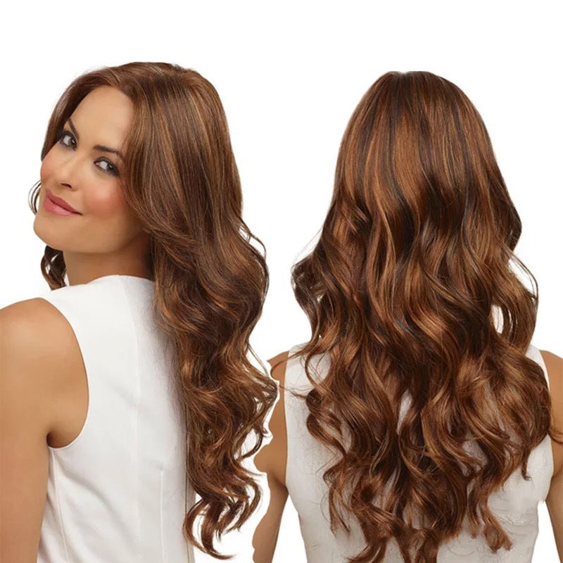 African Fashion Woman Middle Part Long Curly High Temperature Synthetic Fiber Wig