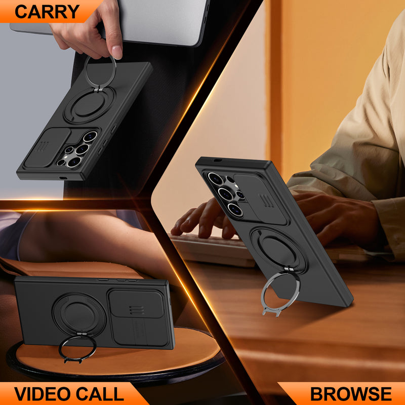 360 Ring Kickstand Hybrid Armor Case Compatible for Samsung Galaxy S26 S25 S24 Ultra S23 Slid Camera Lens Protect