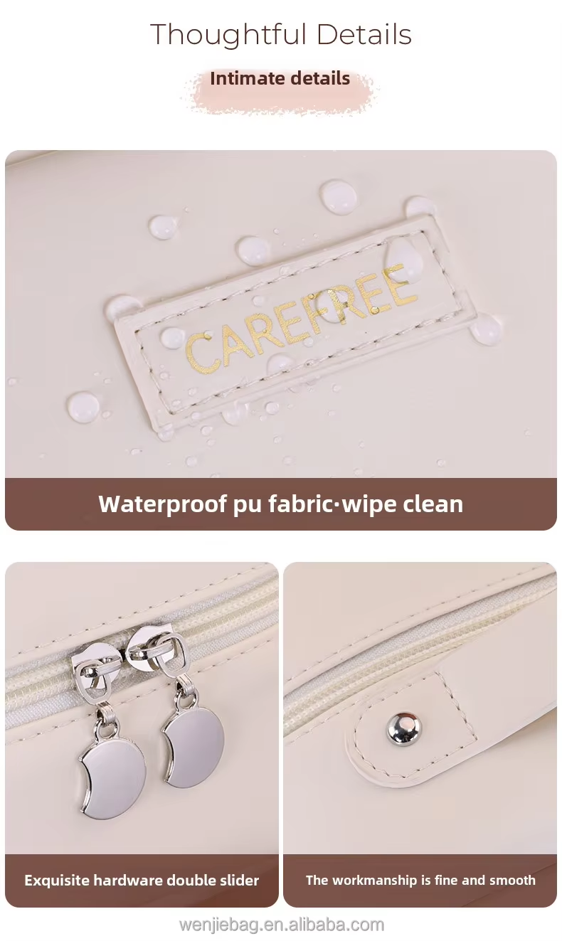 Large Capacity PU Portable Travel Makeup Storage Bag Eco-Friendly and Water Resistant Cosmetic Organizer with Fashionable Zipper