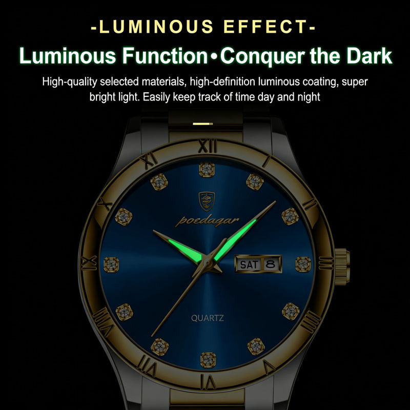 Poedagar Men’s Quartz Watch – Two-Tone Luxury Roman Dial Design