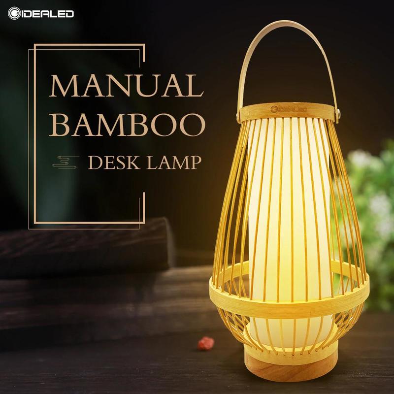 Handmade LED Table Lamp Desk Bamboo Weaving Night Study