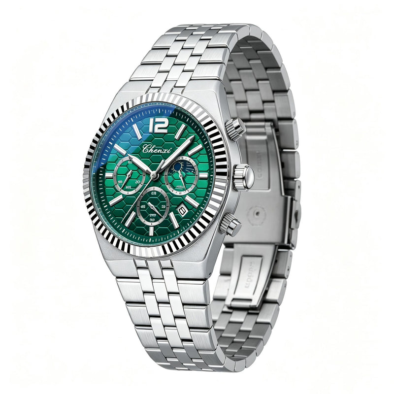 Chenxi Men’s Wristwatch – Green Honeycomb Chronograph Design