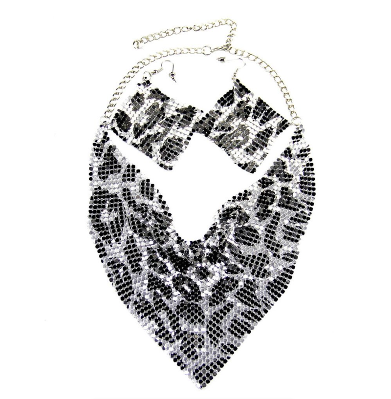 Fashion Leopard Print Jewelry Set Bib Necklace & Dangle Earrings Set