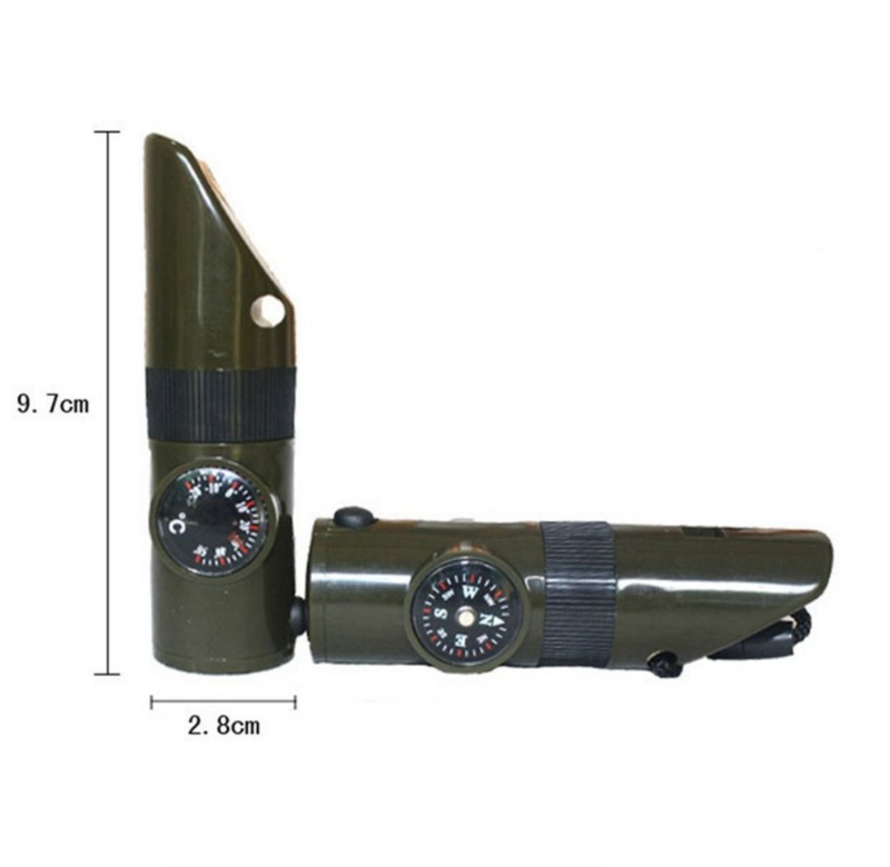 7 in 1 Jungle Survival Whistle Hiking Whistle Compass Mirror Flashlight