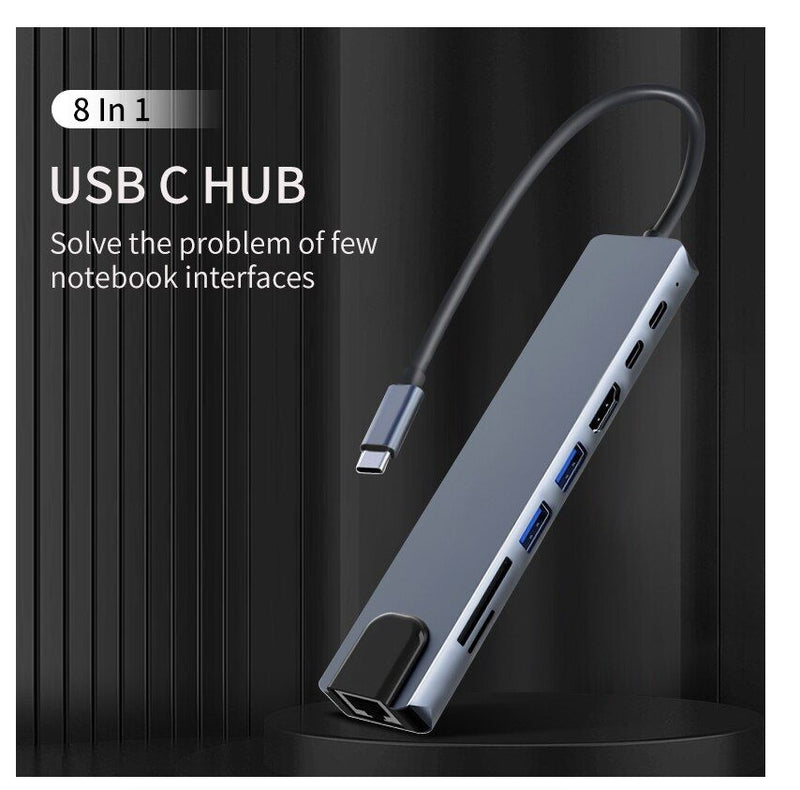 Usb 8 In 1 Hub Adapter Type C 3 1 To 4k HdTV With Sd Tf Rj45 Card Reader