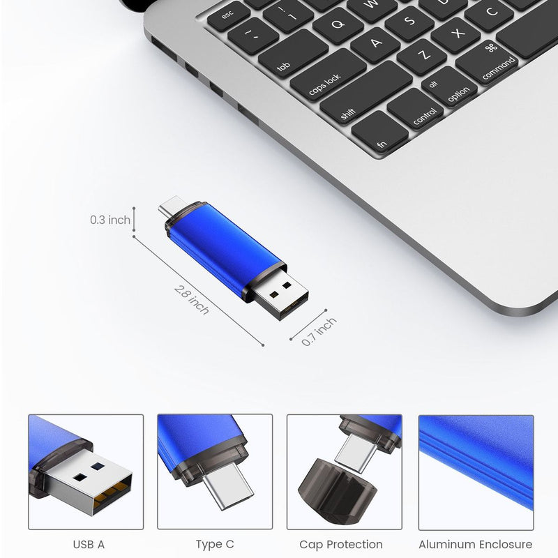 64GB USB Flash Drives Type C USB A Connector with OTG Drive Memory Stick