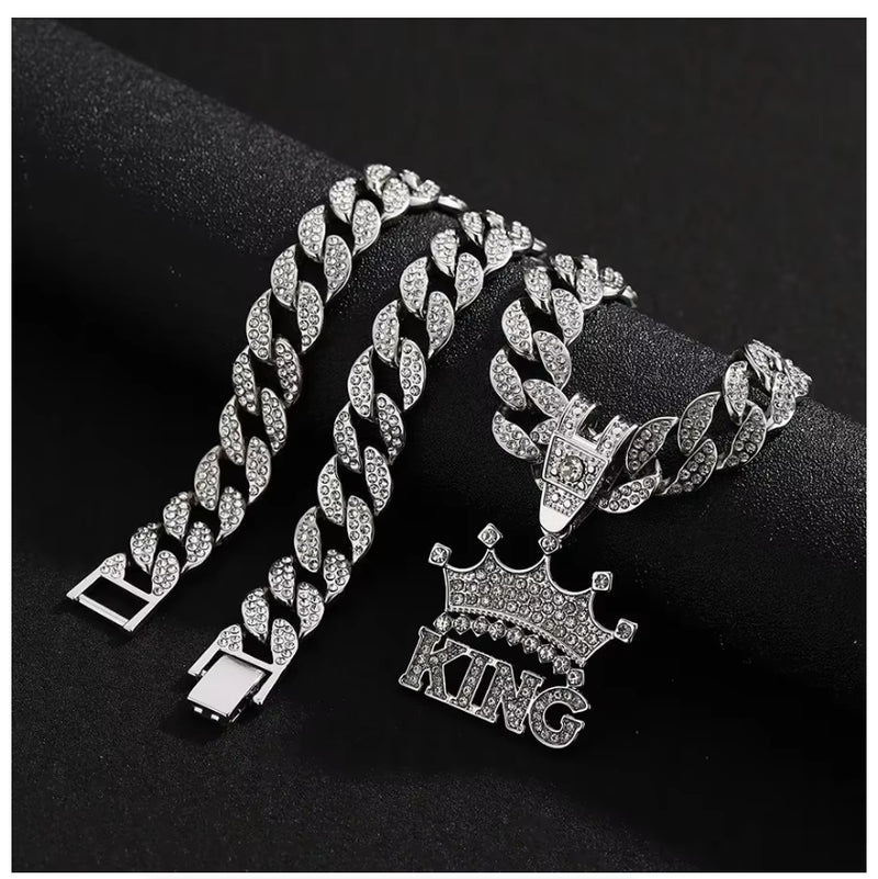 King Pendant Necklace HipHop Iced Out Bling Necklaces Fashion Charm Jewelry