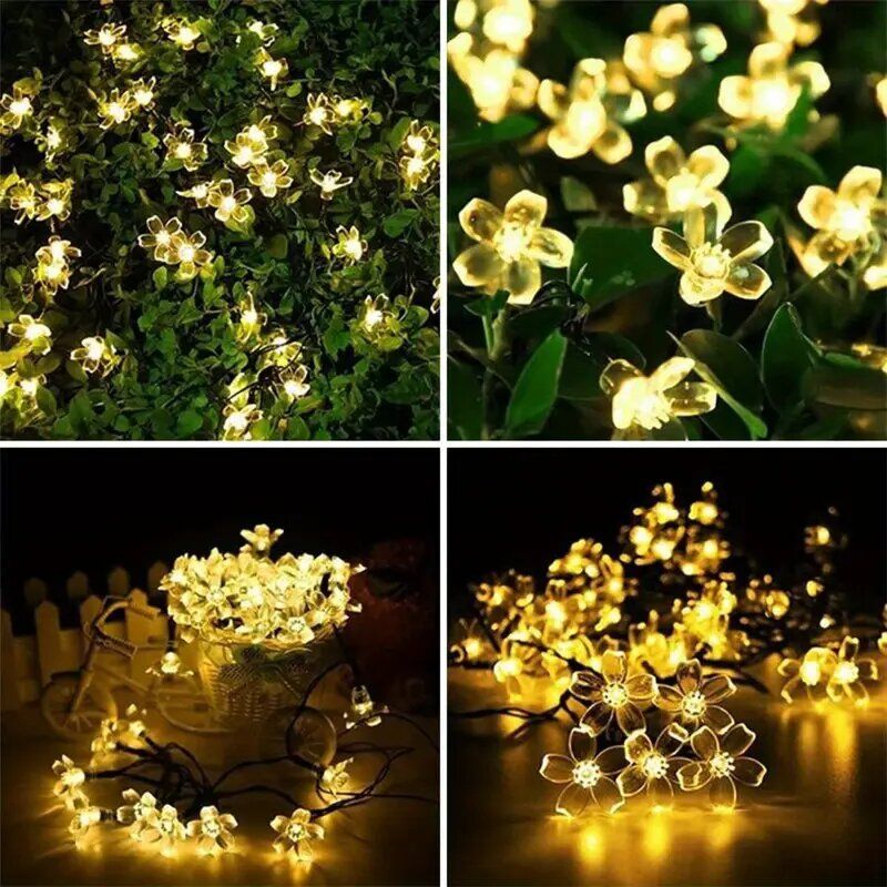 12M 100 LEDs Solar Flower String Lights 8 Modes String Lights For Garden