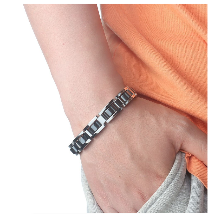 Titanium Steel Hematite Magnetic Bracelet Men Stainless Steel Link Bracelet