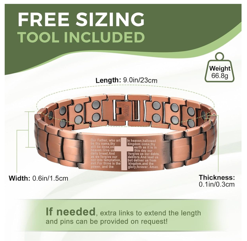 Ultra Strength Magnetic Copper Mens Cross Bracelets