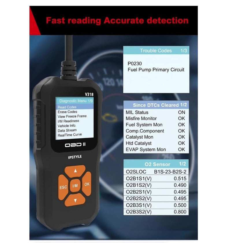 V318 OBD2 Scanner Car Fault Diagnostic Instrument Engine Reading Clear