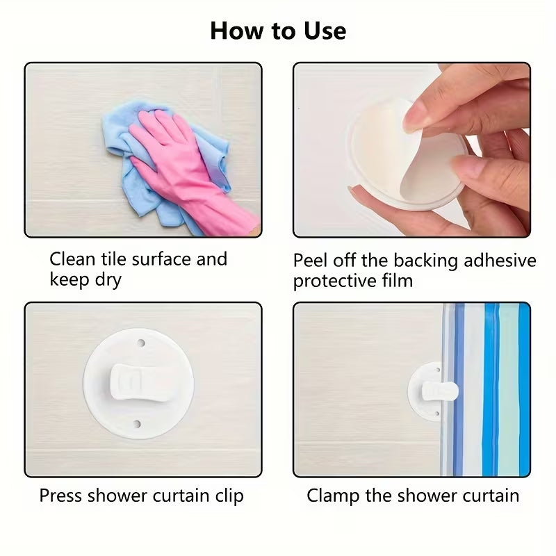 4Piece Shower Curtain Windproof Clips, Adhesive Splash-Proof Curtain Weight Holders