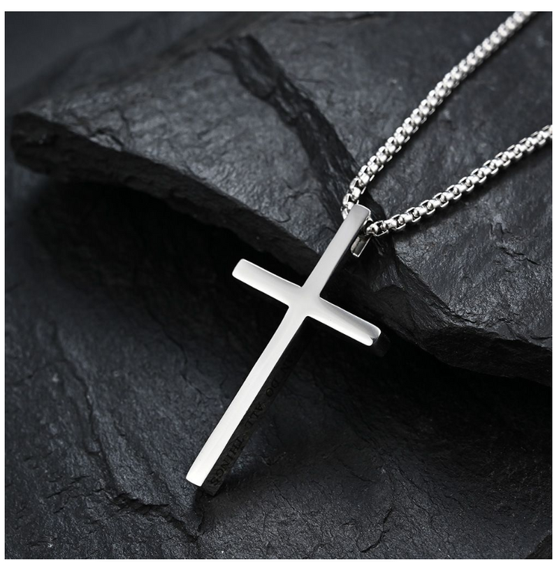 Men's Necklace - Trendy Philippians I Can Do All Things Cross Necklace