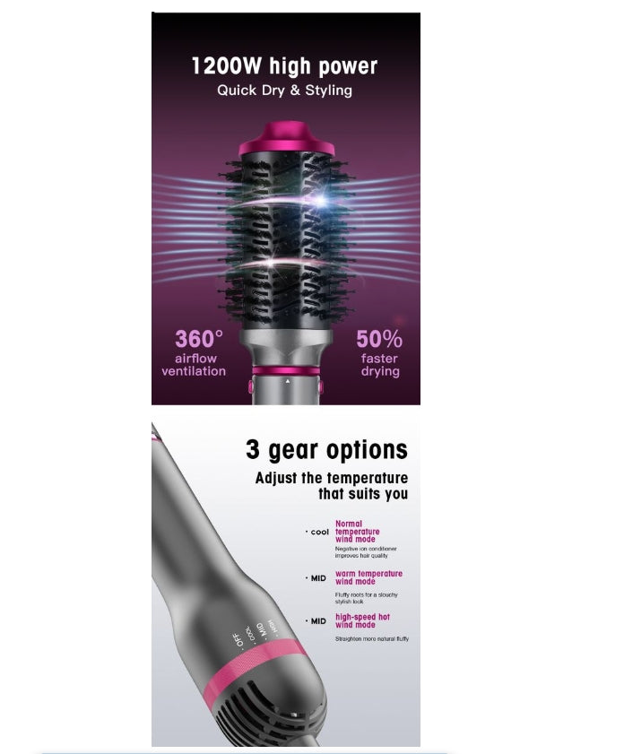 Hair Dryer Hot Air Brush Replaceable Head Straightener Curler Comb Roller