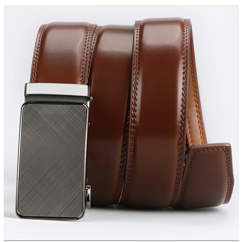 Men's Genuine Leather Cowhide Belt Toothless Automatic Buckle