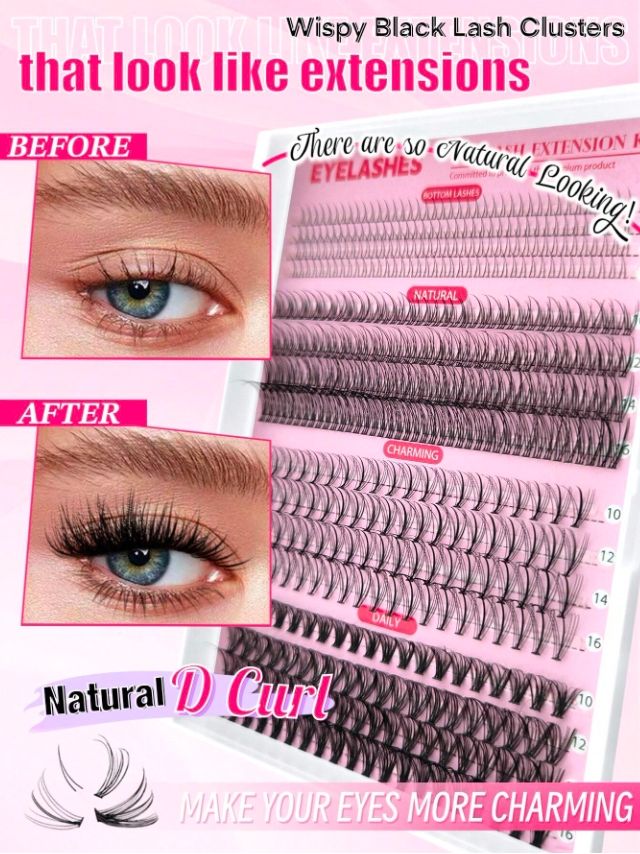 DIY Eyelash Extensions Kit5-16MM Natural, Lash Clusters Kit 480Pcs Wispy Lash Glue Bond and Seal Self Application for Lash Extension Beginner