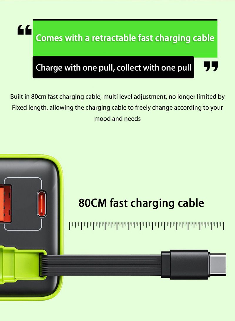 65W Fast Quick Charge 3 Ports USB Type C Adapter Built In Cable Compatible With iPhone and Samsung and Xiaomi devices.