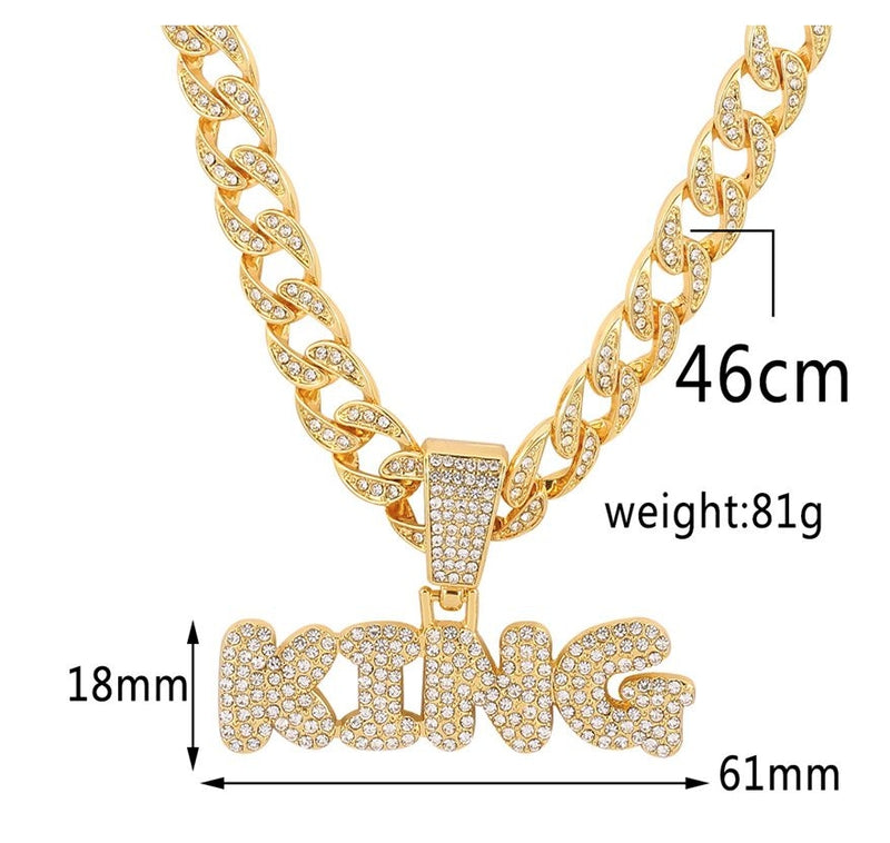 Men Rhinestone King Pendant Hip Hop Necklaces Male Charm Jewellery Gift