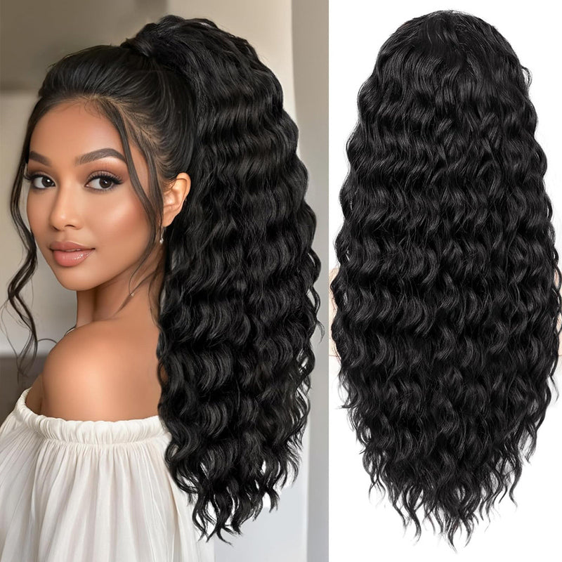 Woman Long High Temperature Fiber Deep Wave Ponytail Extension